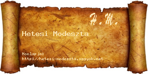 Hetesi Modeszta névjegykártya